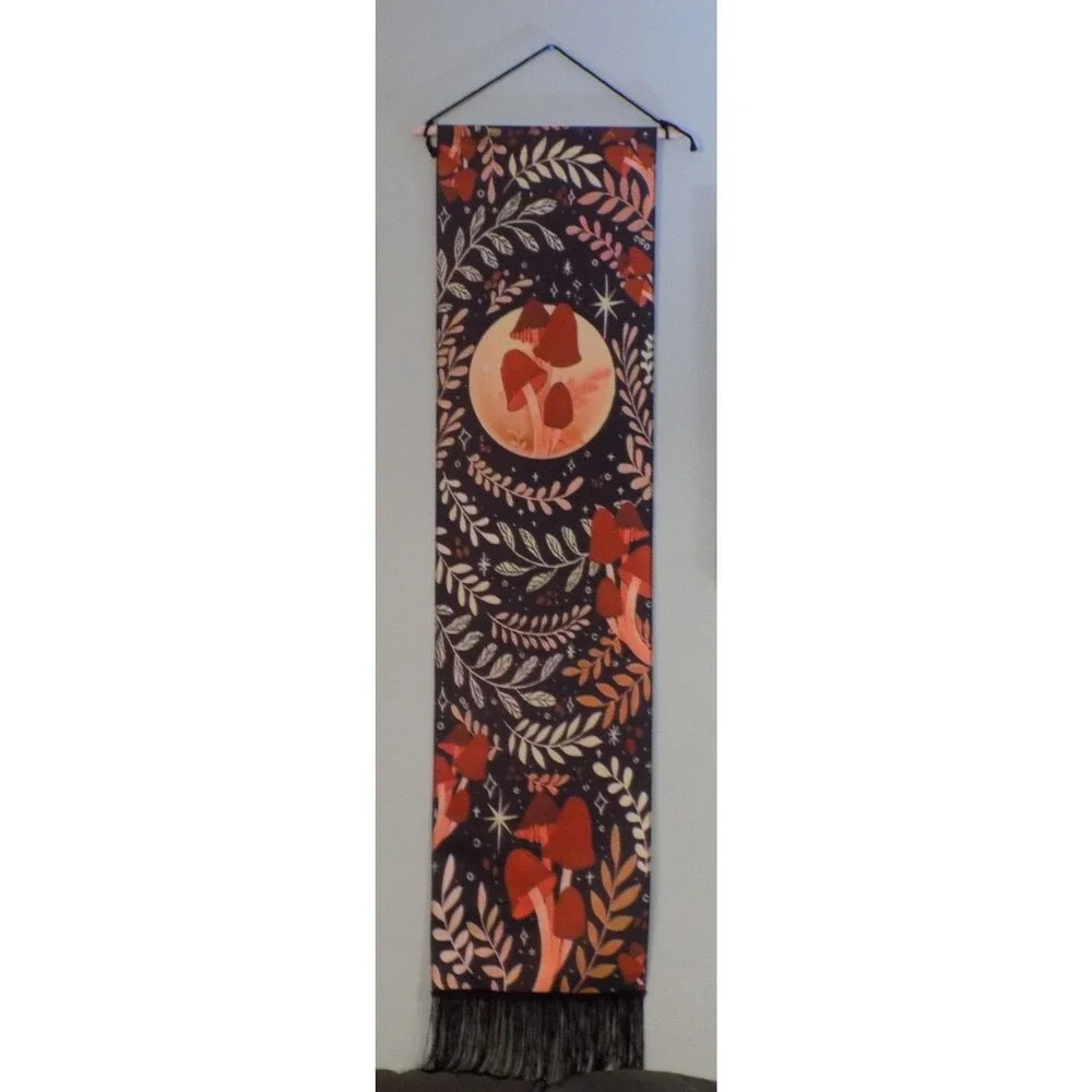 2 Print Wall Hanging Scroll  Butterflies/Mushrooms Tapestry Boho Lot